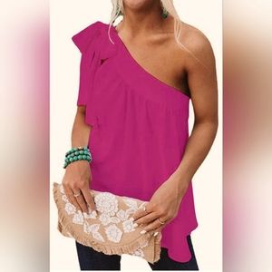 Guteidee Womens One Shoulder Top Casual Tie Bow Knot Sleeveless Tunic